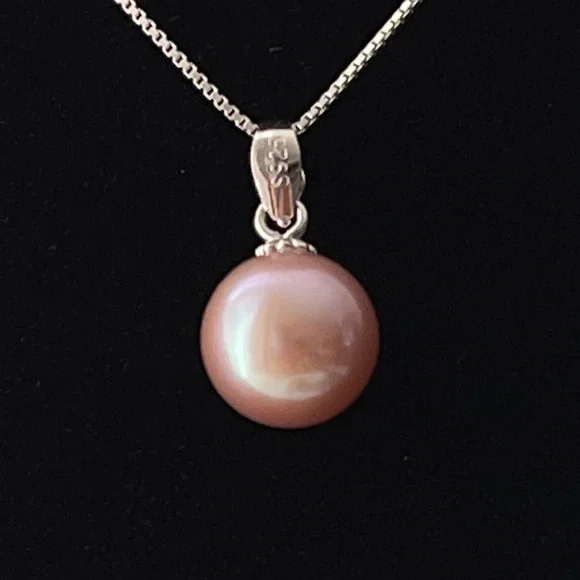 Real Round 3A Purple Freshwater Pearl Pendant 925 Sterling Silver Necklace - Picture 8 of 14